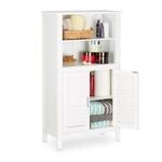 Relaxdays Badezimmerschrank wei&szlig; LAMELL, Badschrank aus Bambus, Telefonschrank, HBT: