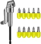 RYOBI Winkelschraubvorsatz mit 10 Schrauberbits RAKRAD11 (1/4" Hex Werkzeugaufnahme,