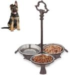 Relaxdays 3 x Napf Gusseisen, 3-Fach Napfstation f&uuml;r Hunde & Katzen, 9