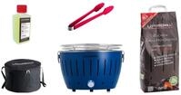 LotusGrill S Small Kompakt Starter-Set Tiefblau der raucharme Holzkohlegrill...