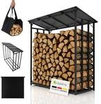 Juskys&reg; Kaminholzregal mit Dach &ndash; 2,40 m&sup3; Lagerkapazit&auml;t, wetterfest, mit