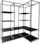 Relaxdays Eckschrank, HBT: 170 x 130 x 8 cm, 2 Kleiderstangen, 12 Ablagen, Eisen,