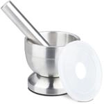 Relaxdays M&ouml;rser mit St&ouml;&szlig;el, aus Edelstahl, mit Deckel, Gew&uuml;rze, Kr&auml;uter,