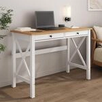 IDIMEX Schreibtisch Adrian aus Massivholz, Wei&szlig;/Eiche - Home Office Tisch mit 2