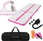 ECD Germany Aufblasbare Gymnastikmatte Turnmatte Airtrack 3m, Rosa, 10 cm Dicke,