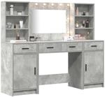vidaXL Schminktischset mit LED mit T&uuml;r 3 pcs Beton Grau Holzwerkstoff,...
