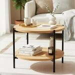 CLP Couchtisch rund Holz Edduma, Sofatisch 2 Ebenen mit Stauraum, Beistelltisch...