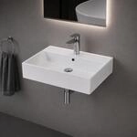 Aqua Bagno 60 cm Keramik Waschbecken - eckiges H&auml;ngewaschbecken, wei&szlig;