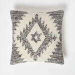 Homescapes Karu Kelim-Kissen grau-wei&szlig;, Zierkissen geometrisch 45x45 cm, Boho...