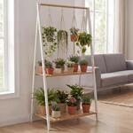 Mendler Bambus Pflanzenregal HWC-Q32 130x70x44cm - Natur-wei&szlig;