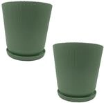 Relaxdays Blumentopf, 2er Set, Pflanztopf mit Untersetzer, Rillen, H x D: 20 x 20 cm,