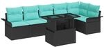 vidaXL Gartensofa-Set mit Kissen 7 pcs Schwarz Poly-Rattan, Garten Lounge Set,