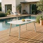 IDIMEX Gartentisch Meza mit Steinplatte 180x90 cm, Cremewei&szlig; &ndash; robuster