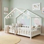 [en.casa] Kinderbett Treviolo Hausbett 90 x 200 cm Holzbett f&uuml;r Kinder mit