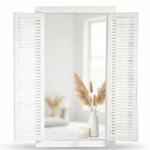 Mucola Wandspiegel mit Fensterl&auml;den 72x42 cm Shabby Chic Wei&szlig; | Spiegelfenster