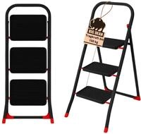 BigDean Trittleiter 3 Stufen Leiter bis 150 kg belastbar Farbe Schwarz Rot