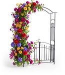 Relaxdays Rosenbogen Metall, Rundbogen mit Tor, HxBxT: 216 x 140 x 40 cm, Rankbogen