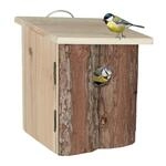 Relaxdays Nistkasten f&uuml;r V&ouml;gel, zum Aufh&auml;ngen, Holz, Rinde, unbehandelt, 28 mm