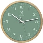 Holzwerk NAUMBURG Natur Holz Wanduhr Quarzwanduhr Moderne Wand-Uhr Glas Gr&uuml;n...
