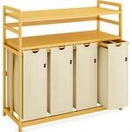 AdelDream W&auml;schekorb 200L,4 F&auml;cher W&auml;schesammler,2 Ablagen,Bambus