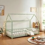 [en.casa] Kinderbett Hesel Hausbett Mintgr&uuml;n 90 x 200 cm mit Rausfallschutz und