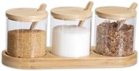 Vorratsglas Set mit Bambus Holz Tablett Deckel und L&ouml;ffel K&uuml;che 7 Tlg.