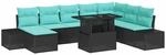 vidaXL Gartensofa-Set 9 STK. Schwarz und Blau Poly-Rattan