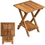 Spetebo Akazienholz Garten Beistelltisch klein ge&ouml;lt f&uuml;r Au&szlig;en 35 x 35 cm