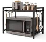 Relaxdays Mikrowellenregal ausziehbar, HBT: 43,5x32-65x40 cm, Haken, platzsparend &