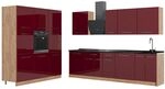 Vicco K&uuml;chenzeile Fame-Line, Bordeaux Hochglanz/Goldkraft Eiche, 460 cm