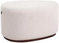 Pouf Stoff gepolstert hell beige mit Holzdetail modernes Design Saco