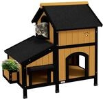 PawHut Katzenhaus aus Holz Winterfest mit 2 Etagen 96 x 65 x 85,5 cm Gelb