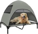 PawHut Hundeliege Outdoor mit Dach Erh&ouml;ht Stahlrahmen 106x76x99cm Hellgrau