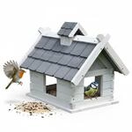Mucola Vogelhaus Vogelfutterhaus mit Holzschindeln 44x34x37 cm Wei&szlig; Grau