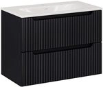Lomadox Badezimmer Waschtisch 80cm, schwarz, gerillte Front, wandh&auml;ngend,