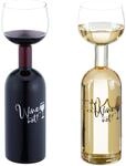 Relaxdays Weinflasche Glas, XL Weinglas mit Spruch, Fun Geschenk f&uuml;r Weinliebhaber,