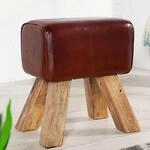 Sitzhocker TURNBOCK 40cm - coffee natur - Echtleder Mangoholz
