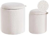 Beliani Pouf mit Stauraum 2er Set Boucl&eacute; cremewei&szlig; Sitzhocker rund...