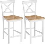 HOMCOM Barhocker 2er Set Armlose K&uuml;chenst&uuml;hle mit R&uuml;ckenlehne, Eiche
