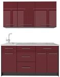 Vicco Singlek&uuml;che Fame-Line, Bordeaux Hochglanz/Anthrazit, 150 cm
