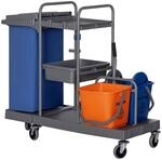 HOMCOM Putzwagen 3 Ebenen Wischwagen mit Presse 2x18L Eimer Grau