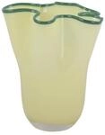 [DL] Vase Ruffles Glass medium Soft Yellow w. Jungle Green Rim