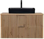 Lomadox Badezimmer Waschtisch schwarz gerillt Unterschrank 100 cm mit