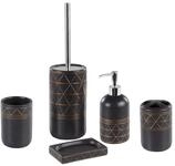 Elegantes Badezimmer-Zubeh&ouml;r 5-teilig aus Keramik in Schwarz/Gold Lanco