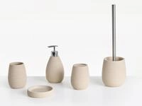 Badaccessoires Set 5-teilig Kunstharz Hellbeige Seiloptik Badausstattung Quila