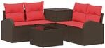 vidaXL Sofa Set 6 STK. Braun und Rot Polyrattan und Stahl