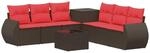 vidaXL Sofa Set 8 STK. Braun und Rot Polyrattan und Stahl