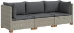 vidaXL 3 STK. Rattan-Lounge-Set mit Kissen GENDT Naturrattan Kubu Grau