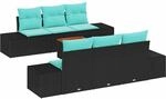 vidaXL Gartensofa-Set 7 STK. Schwarz und T&uuml;rkis Poly-Rattan