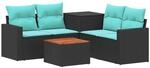 vidaXL Sofa Set 6 STK. Schwarz und Blau Polyrattan und Stahl